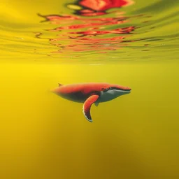 red whale swimming in a yellow sea, hyper realistic, hd,
