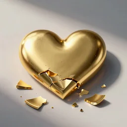heart made of gold smashed on the ground and broken into pieces