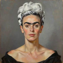 classy elegant close up portrait picture of intricate jeanne moreau and frida khalo caracter, white hair, elegant, full chest portrait, sharp focus, highly detailed, oil on canvas, trending on artstation