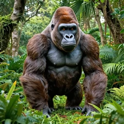 A sculpture of a gorilla in the jungle , artwork by James Gurney