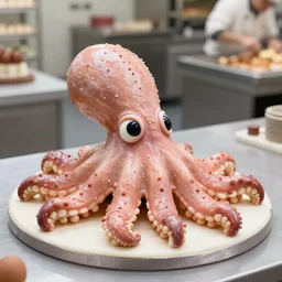 birthday cake in the shape of an octopus, cake that looks like an octopus, beautifully crafted, food magazine, master cake maker, bakery, high quality, beautiful