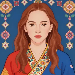 anime boyish natalie portman 3 / 4 pose, close - up, tibetan painting, portrait, pantone, 8 bit
