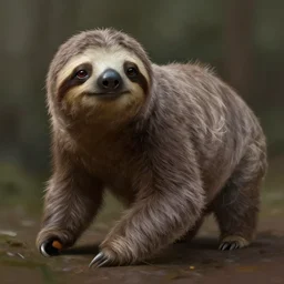 hybrid animal with the face of a sloth and the body of a cat. atmospheric lighting. highly detailed digital painting by greg rutkowski.