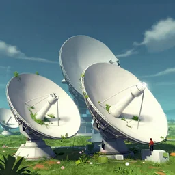 Large overgrown satellite dishes, portal 2 screenshot, satisfactory screenshot, digital art, artstationhq, by Charles Sheeler and Jordan Grimmer and Victor Mosquera