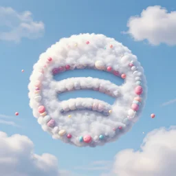 spotify logo made out of clouds and candies, digital art render,