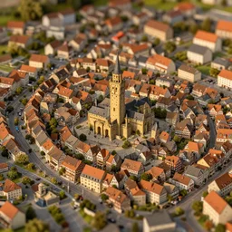 a detailed model of a german medieval town 1 4 2 0 tilt shift photograph 8 k, golden hour