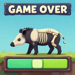 A GAME OVER screen with a skeleton tapir.