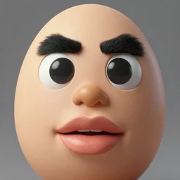 closeup of an egg that has black colored eyebrows, eyes, a tan nose, and large human lips with a blank background, trending on Artstation, highly detailed, hyper realistic, vibrant colors, HD wallpaper, 4k, photorealistic, digital art