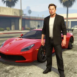 elon musk in gta 5, screenshot, red supercar, npc, rpg