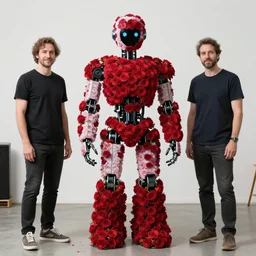 a robot covered in roses by brian sumand gerald brom and tomer hanuka