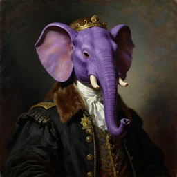 neoclassical portrait of a prince wearing a purple elephant mask in his temple, by jacques - louis david, by greg rutkowski, by zdzisław beksinski, by josep tapiro baro, trending on artstation, featured on pixiv, masterpiece, oil on canvas, cinematic composition, dynamic beautiful lighting,
