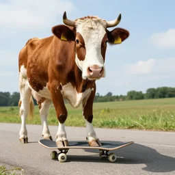 cow in a skateboard