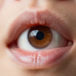 extreme closeup macro shot of mouth biting eye, ray tracing, hyper detailed, extremely realistic,