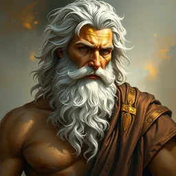 painted portrait of rugged zeus with gold body paint, heavenly greek god white white tousled hair masculine mature rugged sensual handsome 5 0 years old upper body muscular flowing fabric fantasy elegant detailed digital painting trending artstation concept art sharp focus illustration art by greg rutkowski alphonse mucha