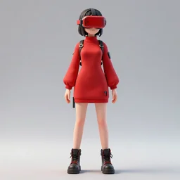 anime keyshot of yo - landi, red dress, red vr glasses, streetwear, techwear, full body, detailed portrait, intricate complexity, by takato yomamoto, katsushiro otomo, artgerm, ross tran, conrad roset, ilya kuvshinov