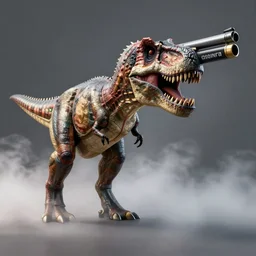 t - rex gun, award winning, unreal engine 5 render, 3 d model, volumetric fog, ray traced, award winning
