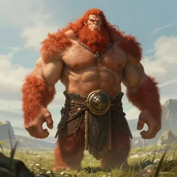 a highly detailed portrait of a massive epic fantasy redhead giant man standing in a field concept art