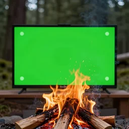 green screen of beautiful close up, zoom up campfire in the woods at night, warmth, stylized, artgerm, artstation, hd, cgsociety, cgi, realistic, dramatic, cinematic, artistic, trending, detailed