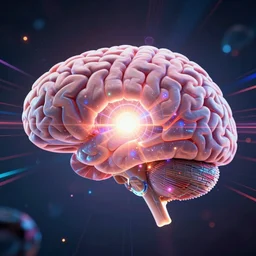 a huge ever growing pulsating brain that rules from the centre of the ultraworld, hyperrealism, h. u. d, holograph, 4 k, highly detailed, cyberpunk, octane render, volume light, sci - fi, psychedelic