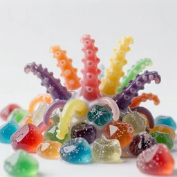 closeup colorful hard alien candy crystals alive slimey tentacles very tasty studio lighting 8 k