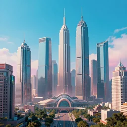 retrofuturistic cityscape with skyscrapers