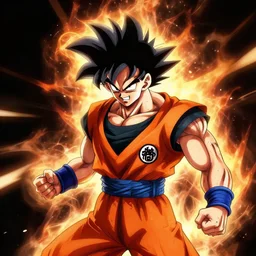 a mad guy with spike black hair, orange spike aura in motion, orange fighter suit, strap on hand, painted artgerm and greg rutkowski and alphonse mucha, trending on artstation