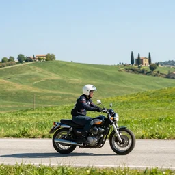 riding a motorcycle in a beautiful italian landscape