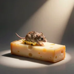 mouse escaping on a raft made of cheese