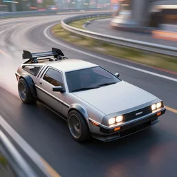 photo of a vehicle concept design delorean racing on a science fiction race track, rocket league tank mad max global illumination ray tracing hdr, gta 5 comics, makoto shinkai, borderlands, fast and furious, octane