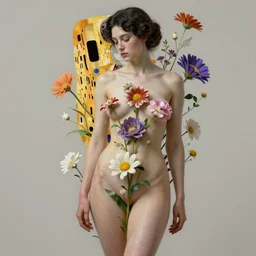 biomorphic painting of a female with flowers, au naturel, hyper detailed, digital art, trending in artstation, cinematic lighting, studio quality, smooth render, unreal engine 5 rendered, octane rendered, art style by klimt and nixeu and ian sprigger and wlop and krenz cushart
