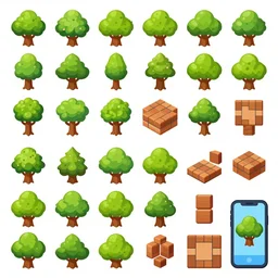 A game assets spritesheet from dofus Online, tree of savior and mobile.  HD vector Containing modular props,  terrain, trees, floor, bricks, platform, vector art, very detailed