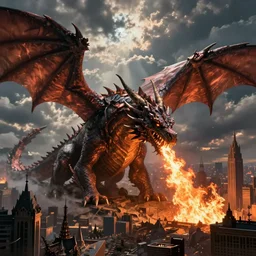 dragon, d & d, fantasy, breathing fire over city