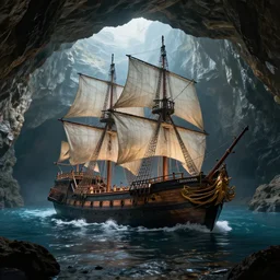 a galleon ship, lost in a cave, by Darek Zabrocki