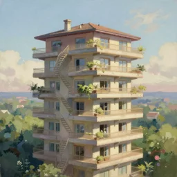 penthouse, painting by Craig Mullins, octane rendering, soft morning lighting, wide angle lens, in the style of Hayao Miyazaki, trending on artstation,