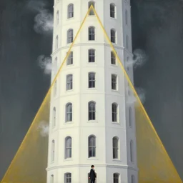 establishing shot by wes anderson, a beautiful infinite white tower with smoke coming from the windows, by anders zorn, rule of thirds, golden triangle, masterpiece by greg rutkowski, intricate, elegant, highly detailed, oil painting, concept art, smooth, sharp focus, illustration, eerie beautiful cinematic, thomas lawrence, gurney,