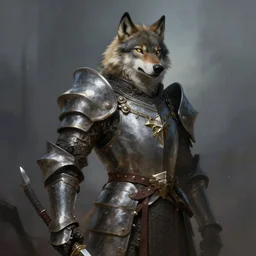half length portrait of an anthropomorphic wolf knight character, epic dramatic digital painting, trending on artstation