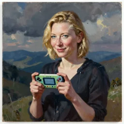 oil on canvas, cate blanchett playing Gamecube