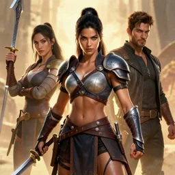a beautiful and strong female warrior by Boris Valejo and Laura Sava and Edgar Maxence