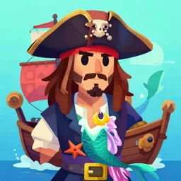 painting jack the pirate on sea of thieves game avatar hero mermaid treasure island boat ship smooth face median photoshop filter cutout vector behance hd by jesper ejsing, by rhads, makoto shinkai and lois van baarle, ilya kuvshinov, rossdraws, illustration, art by ilya kuvshinov and gustav klimt