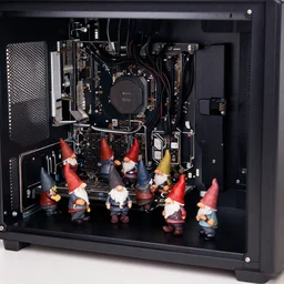 the inside of a computer being powered by tiny gnomes