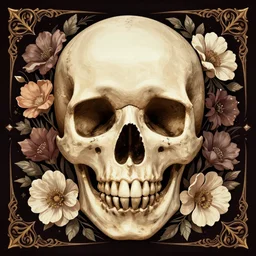 A skull surrounded by flowers, digital art, trending on Artstation, ornate