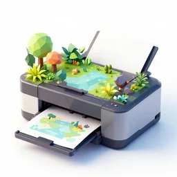 a large laser printer printing colorful nature, low poly, on clear background, isometric art, 3 d render, insanely detailed, artstation, concept art, behance, ray tracing, smooth, sharp focus, ethereal lighting