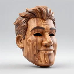A wooden mask of Gordon Ramsay\'s face, 3D render, studio lighting, 45-degree angle