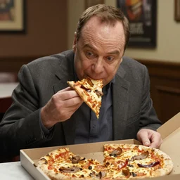Michael Richards (Kramer), eating a rat pizza