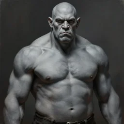 a highly detailed portrait painting of a goliath, muscular, bald, grey skin!!!!!!, by greg rutkowski and alphonse mucha, sharp focus, matte, concept art, artstation, digital painting