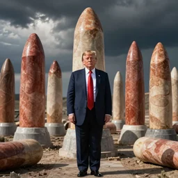 donald trump in front of a background of phallic objects
