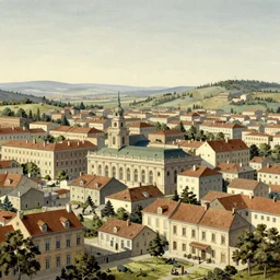a cityscape, settlement, buildings, detailed scenery, classical time period —width 672