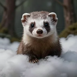 cute ermine, in clouds, in a forest, big eyes, portrait by greg hildebrandt, studio lighting, muted colors, by terry richardson, by frank frazetta, extreme detail, reflections, trending on artstation, 8 k