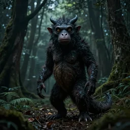 a cinema still of a tikbalang with dark gloomy forest in the background shot by guilliermo del toro, horror, dark, natural, hyper detailed, digital art, trending in artstation, cinematic lighting, studio quality,