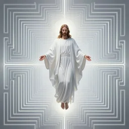 psychedelic telepathic symmetric jesus christ in white robe floating art artgem mathematical maze patterns math rock